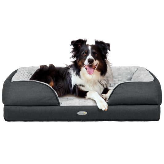 PawHut Calming Dog Bed Pet Mattress W/ Removable Cover, Anti-Slip Bottom, For Medium Dogs, 90L X 69W X 21Hcm - Charcoal Grey
